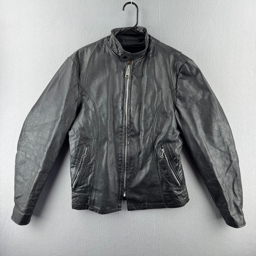 Vintage Excelled Leather Jacket Mens 38 Black 60s 70s Moto Biker Cafe Racer